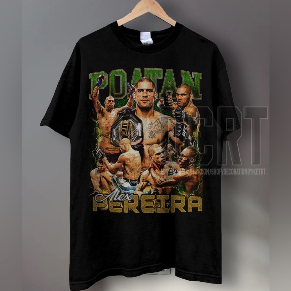 Gildan Black Alex Pereira Graphic Tee with Green and Gold Accents
